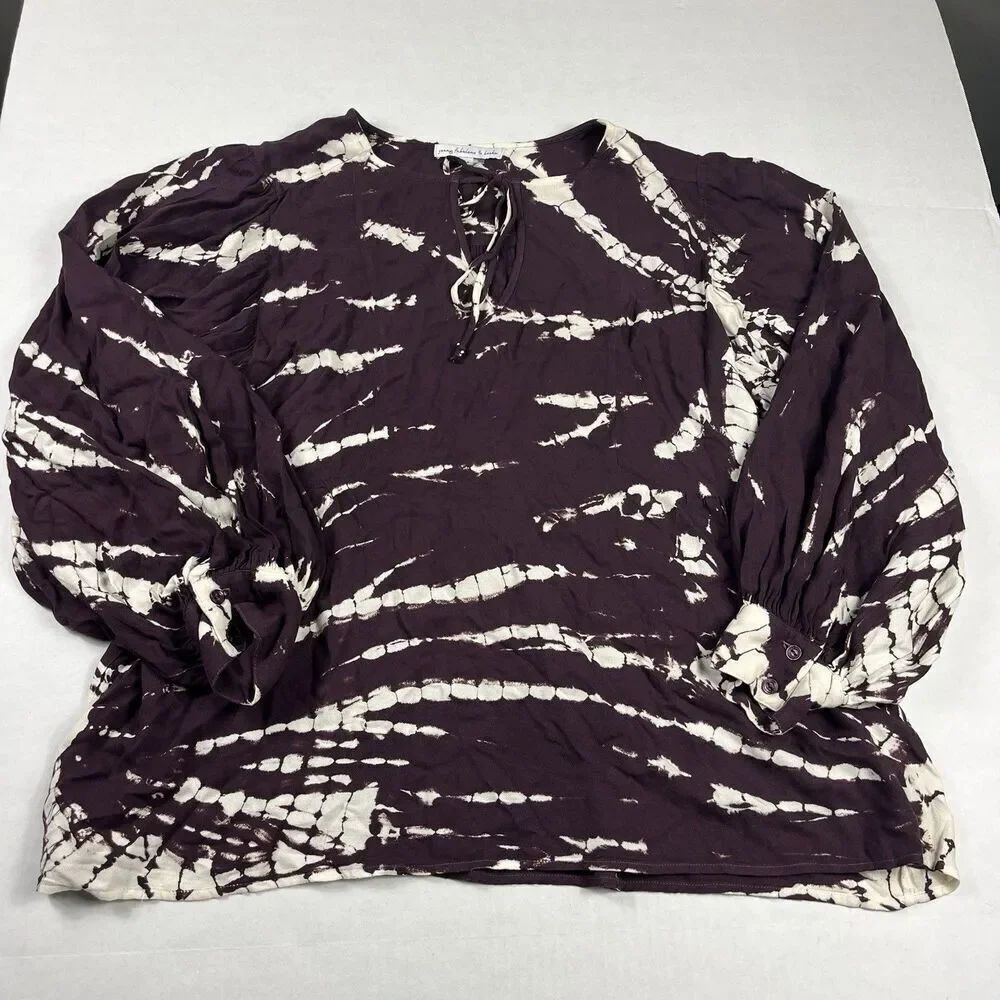 Young Fabulous & Broke Peasant Top Tie Dye Long Sleeve Boho Casual Shirt MEDIUM